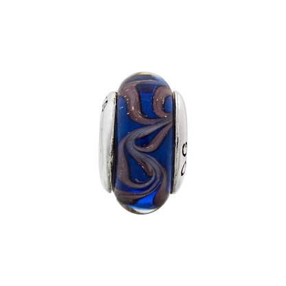 Sterling Silver Reflections Blue/Brown Swirl Hand-Blown Glass Bead