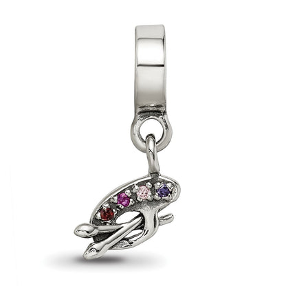 Sterling Silver Reflections Artist Palette Multi-Color Cz Dangle Bead