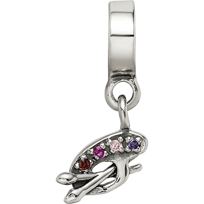 Sterling Silver Reflections Artist Palette Multi-Color Cz Dangle Bead