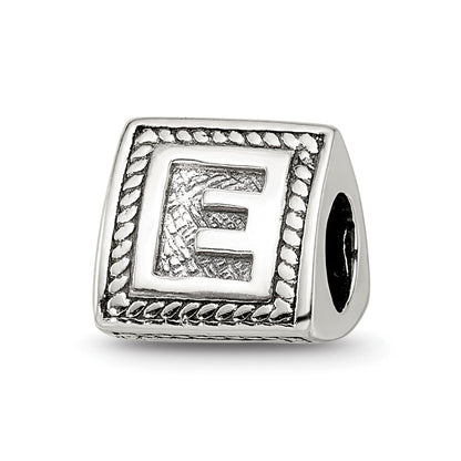 Sterling Silver Reflections Letter E Triangle Block Bead