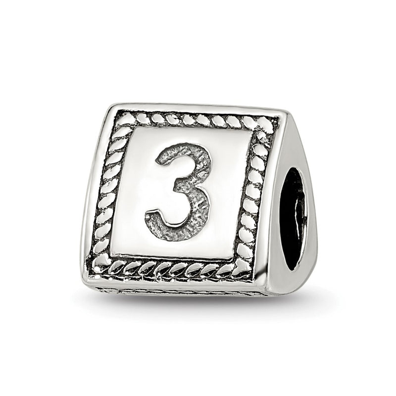 Sterling Silver Reflections Number 3 Triangle Block Bead