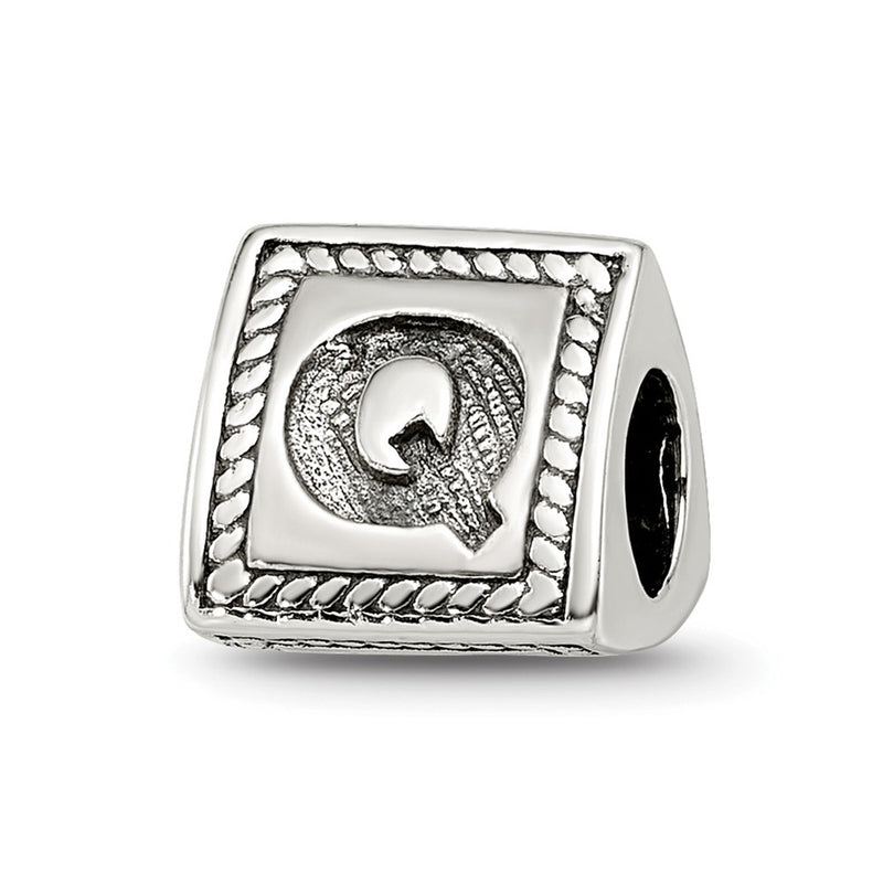 Sterling Silver Reflections Letter Q Triangle Block Bead