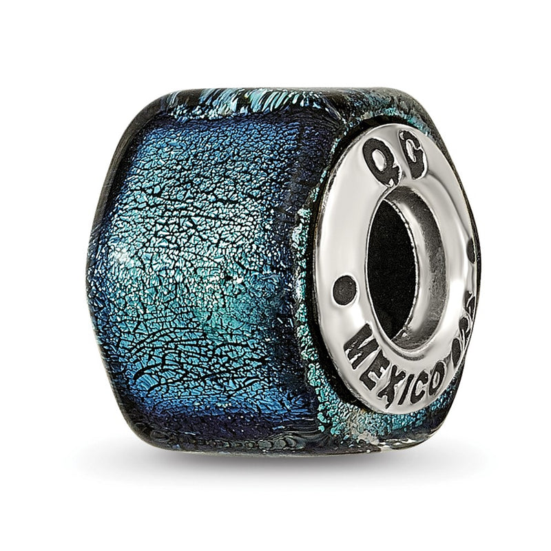 Sterling Silver Reflections Blue Dichroic Glass Bead