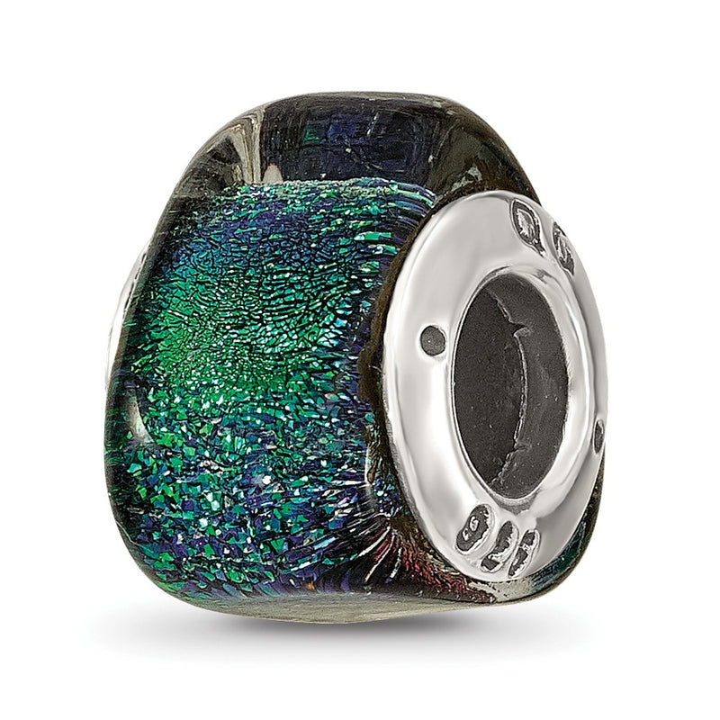 Sterling Silver Reflections Green Dichroic Glass Triangle Bead