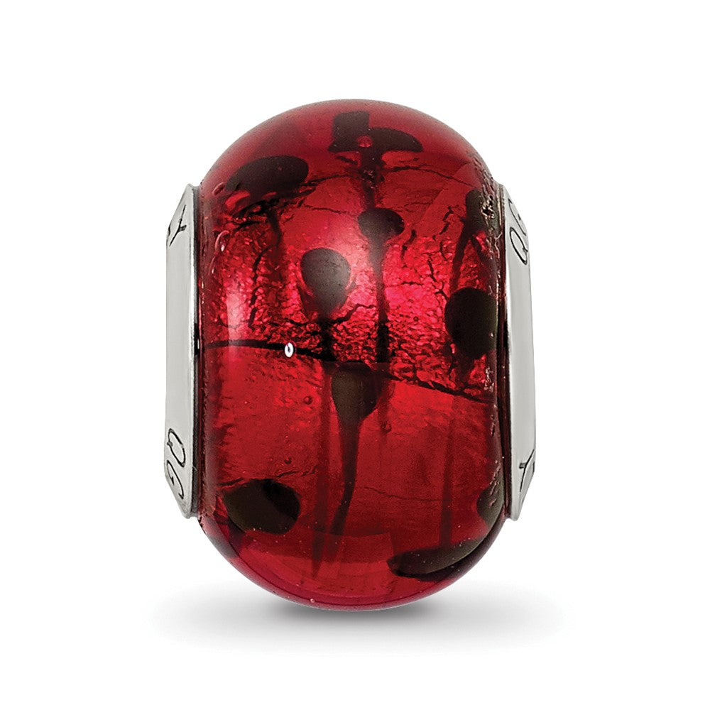 Sterling Silver Reflections Red/black Italian Murano Bead