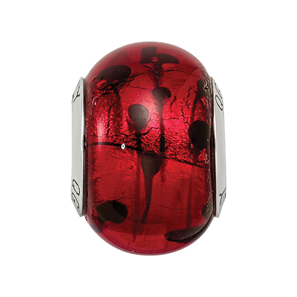 Sterling Silver Reflections Red/black Italian Murano Bead