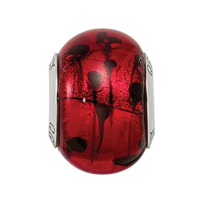 Sterling Silver Reflections Red/black Italian Murano Bead