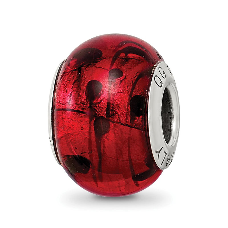 Sterling Silver Reflections Red/black Italian Murano Bead
