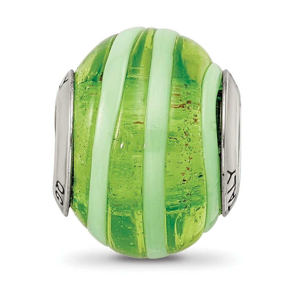 Sterling Silver Reflections Green Italian Murano Bead