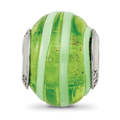 Sterling Silver Reflections Green Italian Murano Bead