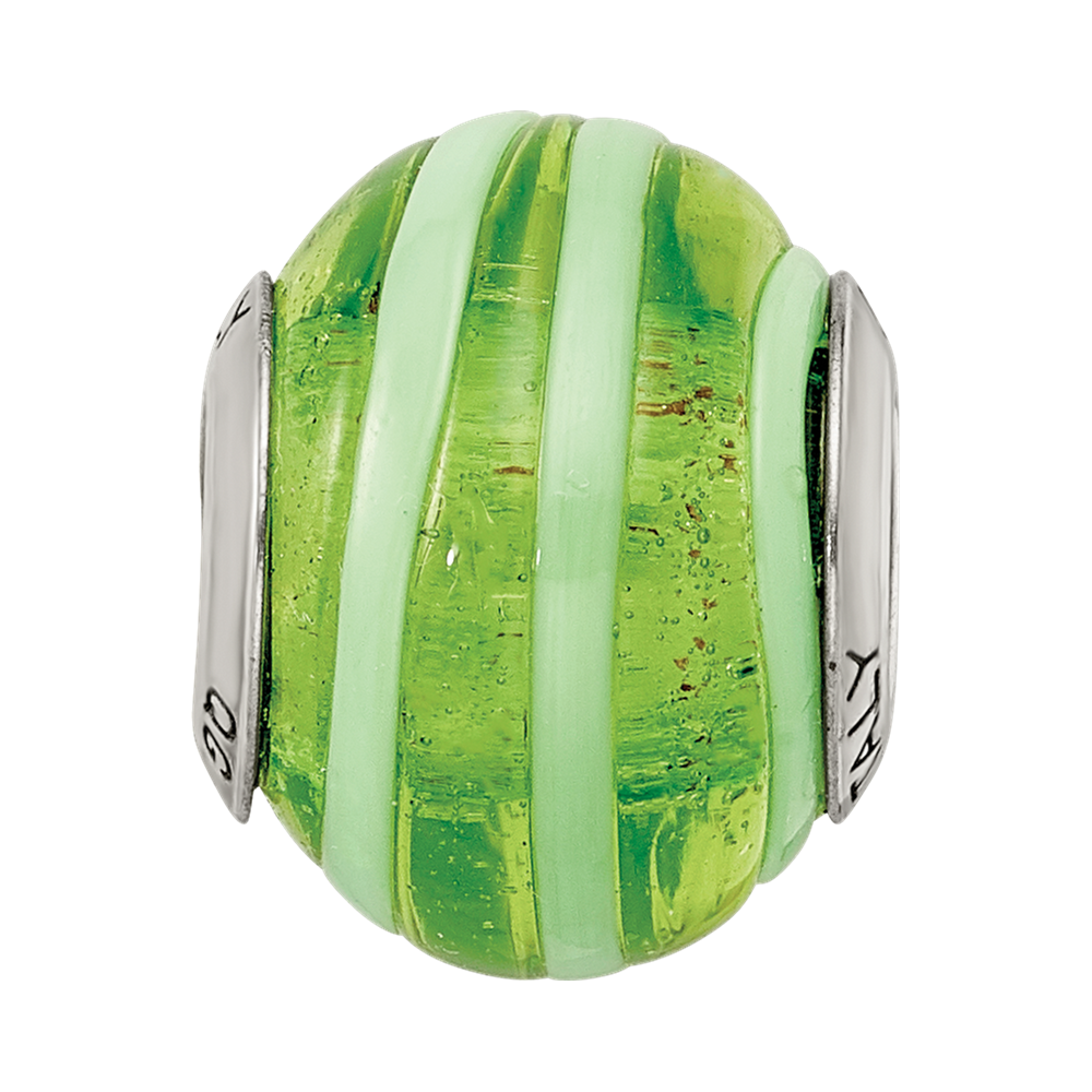 Sterling Silver Reflections Green Italian Murano Bead