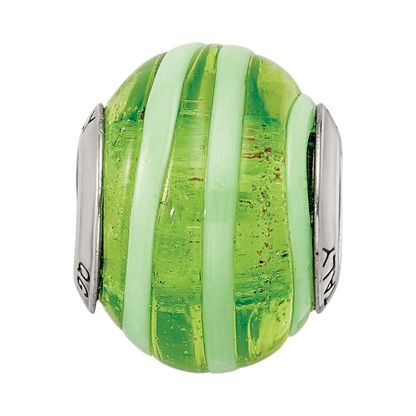 Sterling Silver Reflections Green Italian Murano Bead