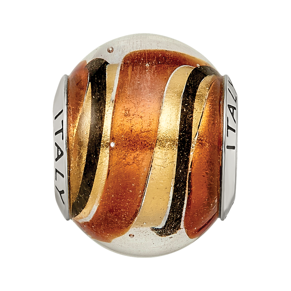 Sterling Silver Reflections Yellow/Gold/Black Italian Murano Bead