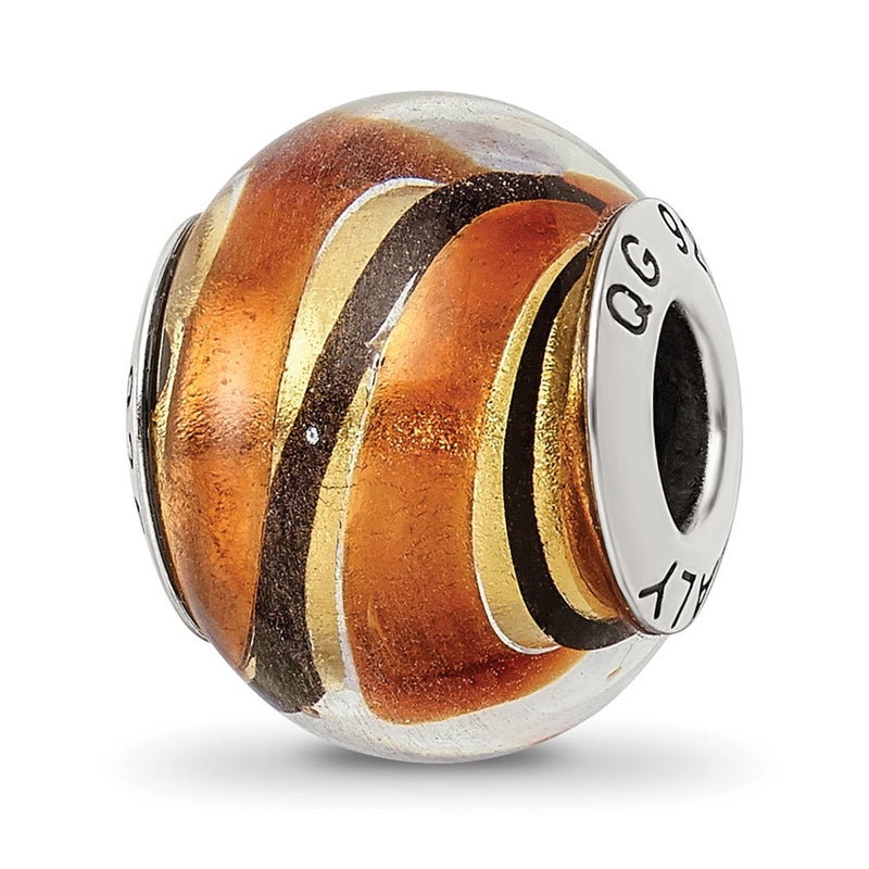 Sterling Silver Reflections Yellow/Gold/Black Italian Murano Bead