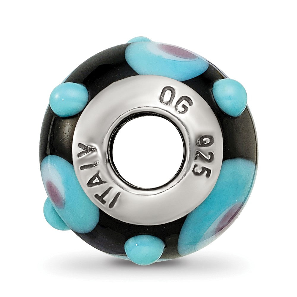 Sterling Silver Reflections Black/Blue/White/Pink Italian Murano Bead