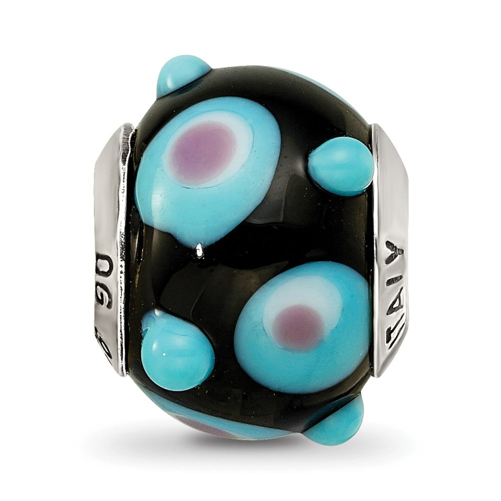 Sterling Silver Reflections Black/Blue/White/Pink Italian Murano Bead
