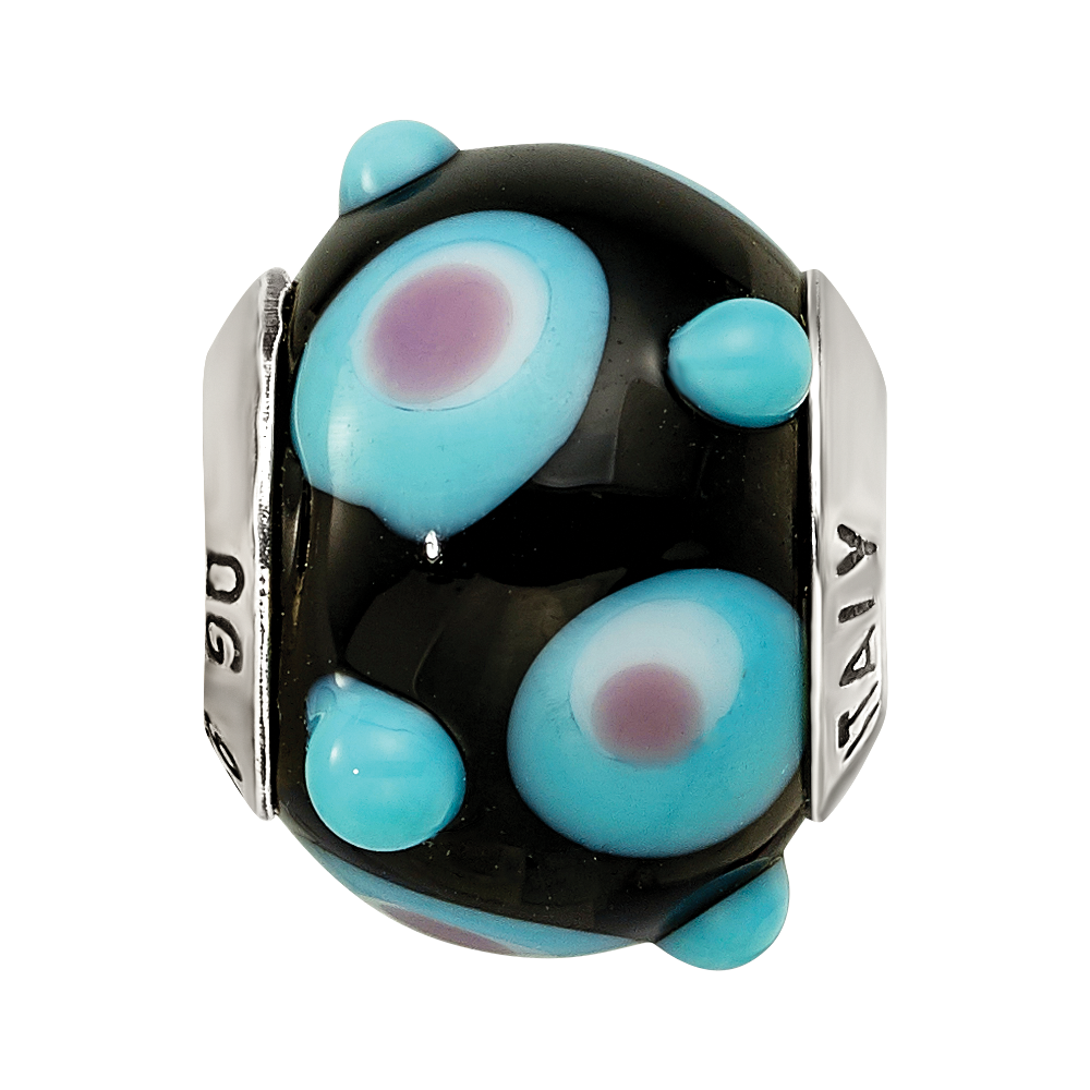 Sterling Silver Reflections Black/Blue/White/Pink Italian Murano Bead
