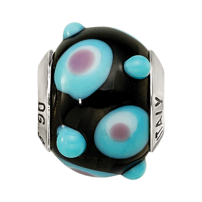 Sterling Silver Reflections Black/Blue/White/Pink Italian Murano Bead
