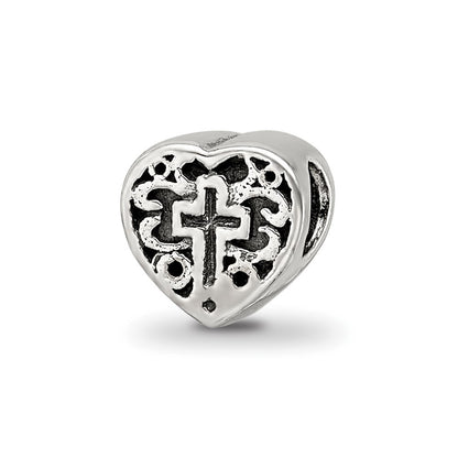 Sterling Silver Reflections Kids Heart W/Cross And Scroll Bead
