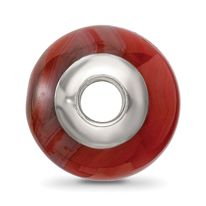 Sterling Silver Reflections Red Brown Agate Stone Bead