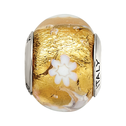 Sterling Silver Reflections Gold/White Flower Italian Murano Bead