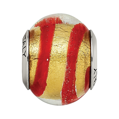Sterling Silver Reflections Gold/Red Italian Murano Bead