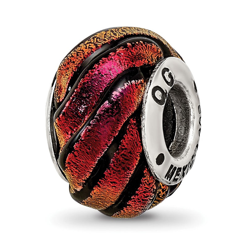 Sterling Silver Reflections Orange Swirl Dichroic Glass Bead