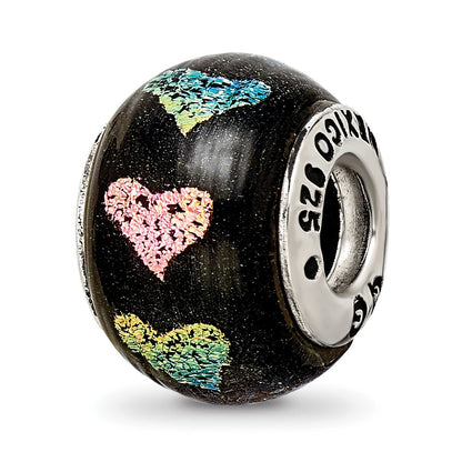 Sterling Silver Reflections Pink/Purple Hearts Dichroic Glass Bead