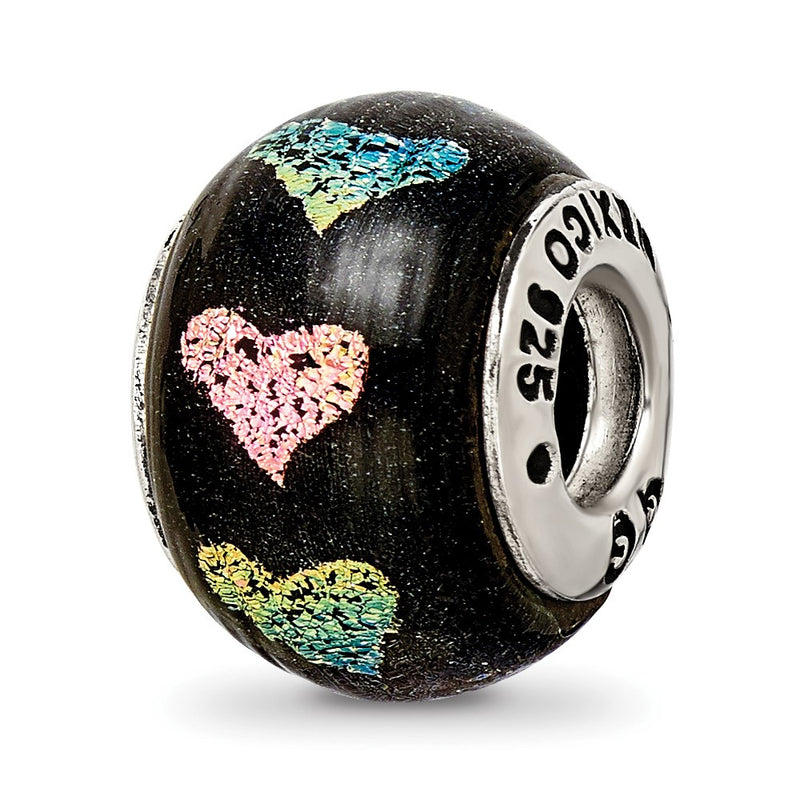 Sterling Silver Reflections Pink/Purple Hearts Dichroic Glass Bead
