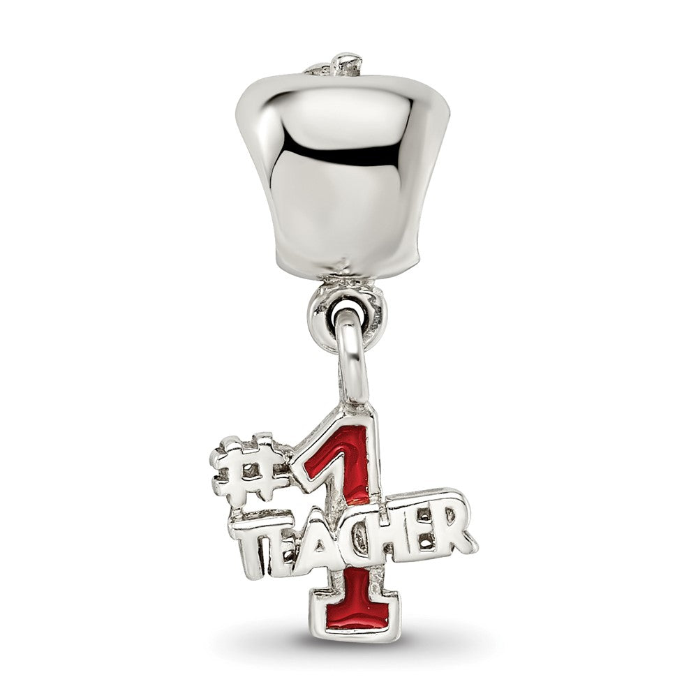 Sterling Silver Reflections Apple W/Enameled #1 Teacher Dangle Bead