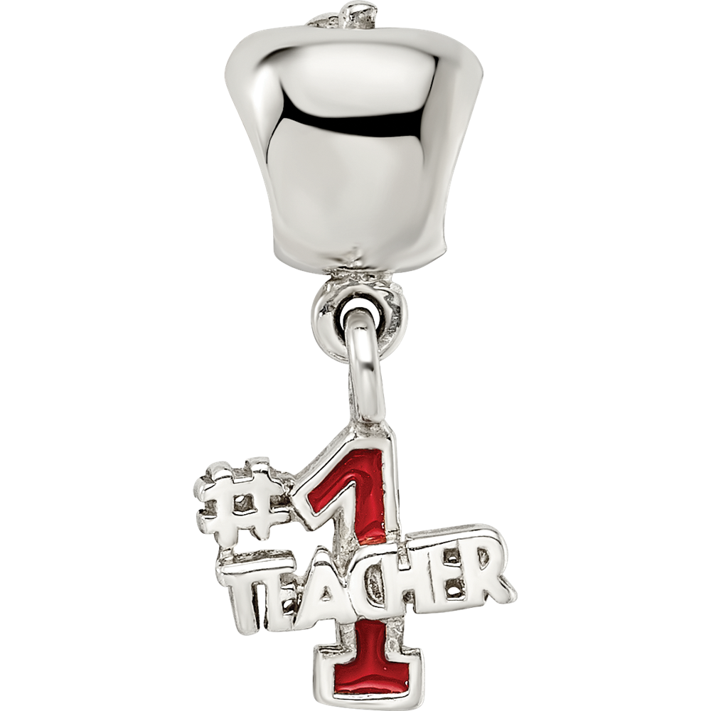 Sterling Silver Reflections Apple W/Enameled #1 Teacher Dangle Bead
