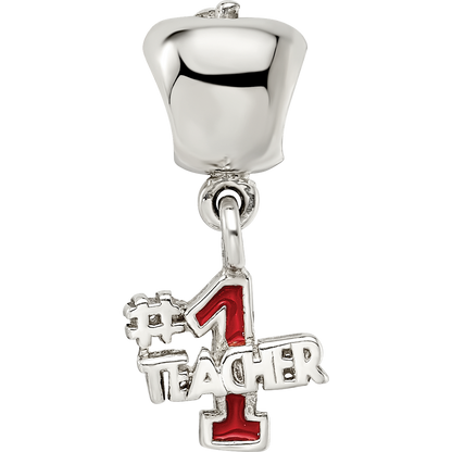 Sterling Silver Reflections Apple W/Enameled #1 Teacher Dangle Bead