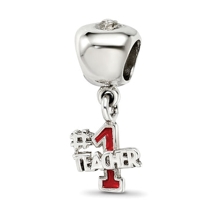 Sterling Silver Reflections Apple W/Enameled #1 Teacher Dangle Bead