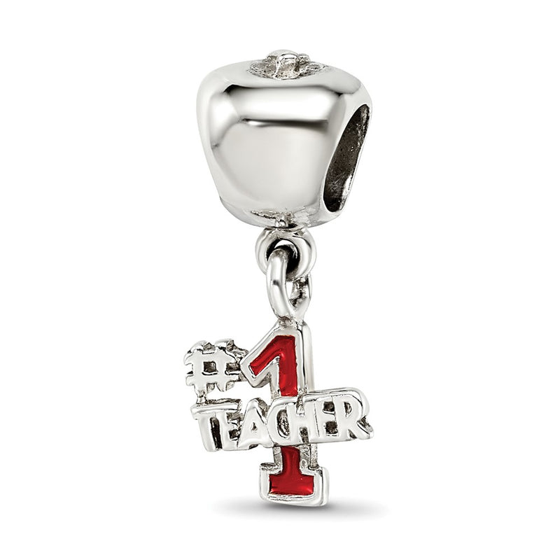 Sterling Silver Reflections Apple W/Enameled #1 Teacher Dangle Bead