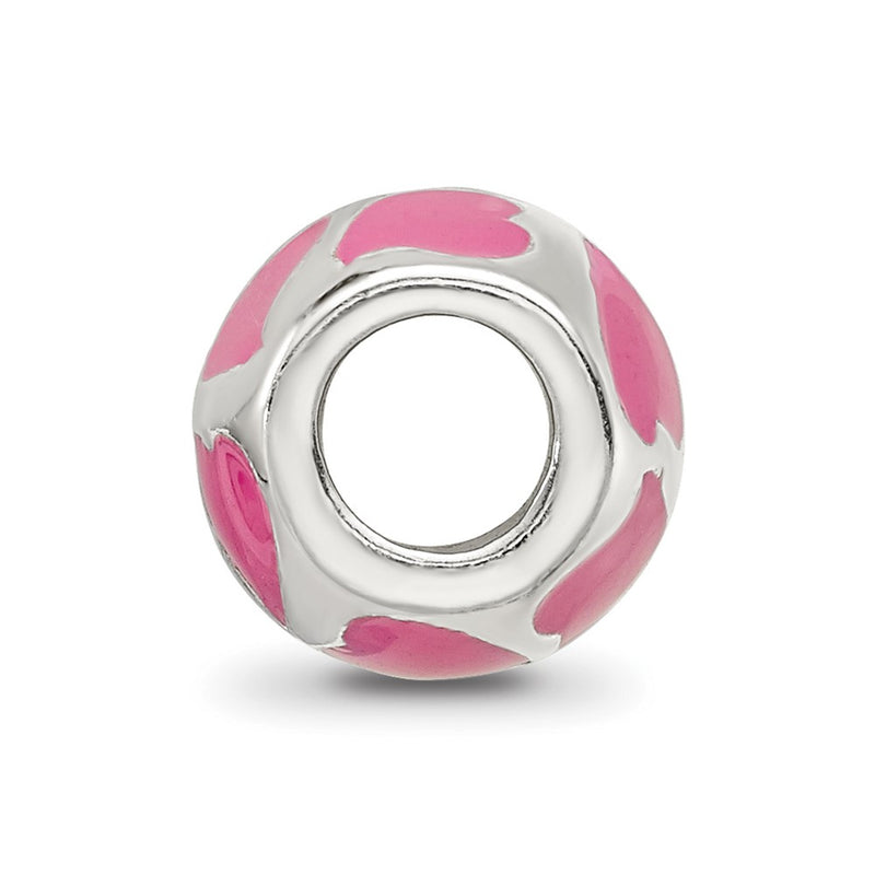 Sterling Silver Reflections Pink Enameled Hearts Bead