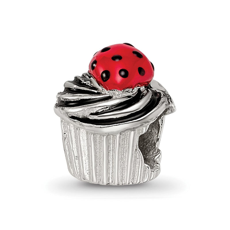Sterling Silver Reflections Enameled Strawberry Cupcake Bead