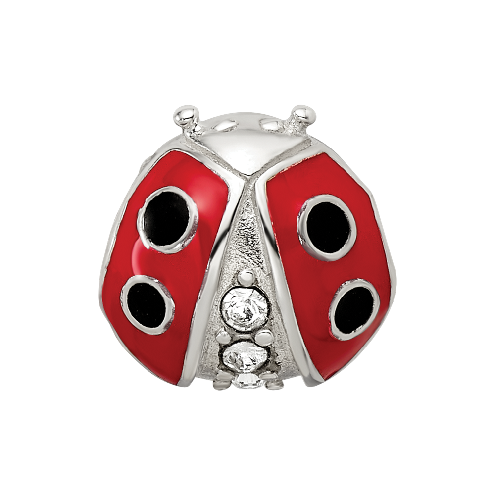 Sterling Silver Reflections Enameled Ladybug W/ Preciosa Crystal Bead