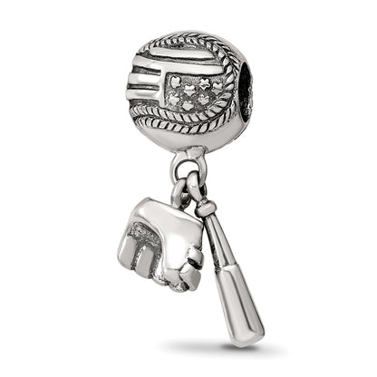 Sterling Silver Reflections Baseball Glove & Bat Dangle Bead