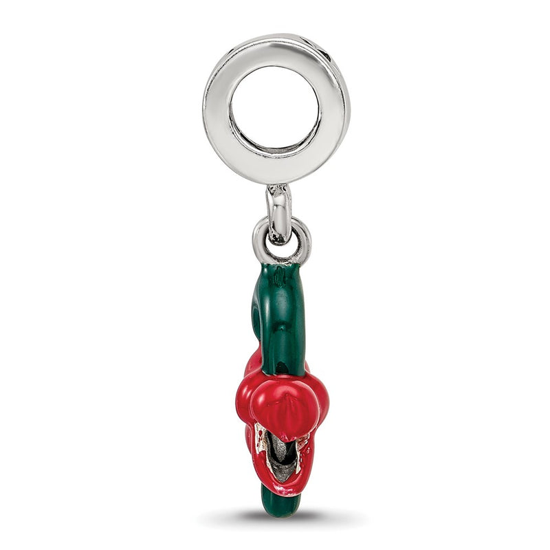 Sterling Silver Reflections Green Enameled Candycane Dangle Bead