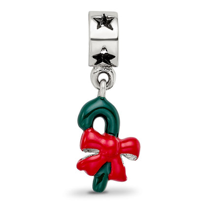 Sterling Silver Reflections Green Enameled Candycane Dangle Bead