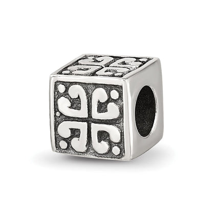 Sterling Silver Reflections Heart Cube Bead