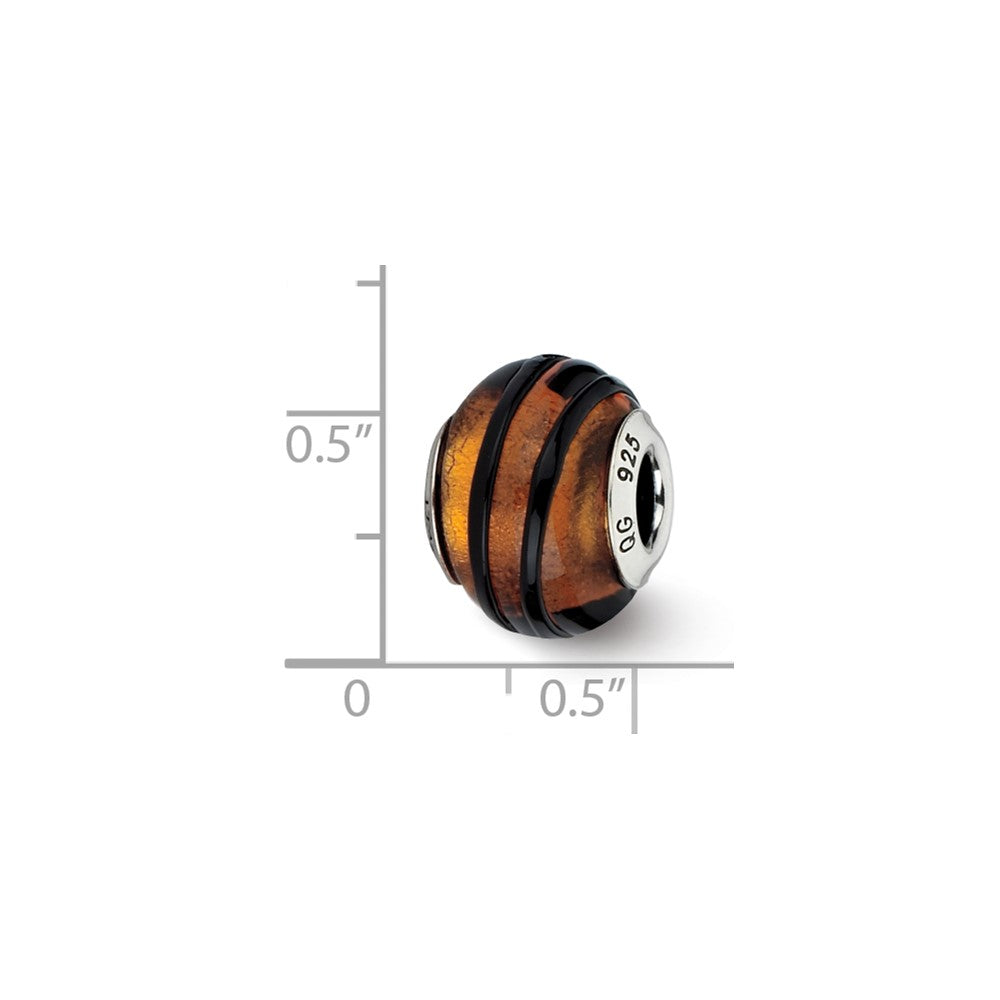 Sterling Silver Reflections Orange/Black Stripes Italian Murano Bead