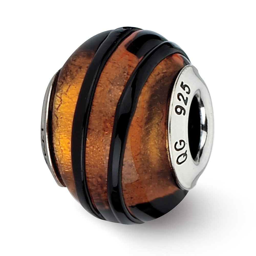 Sterling Silver Reflections Orange/Black Stripes Italian Murano Bead