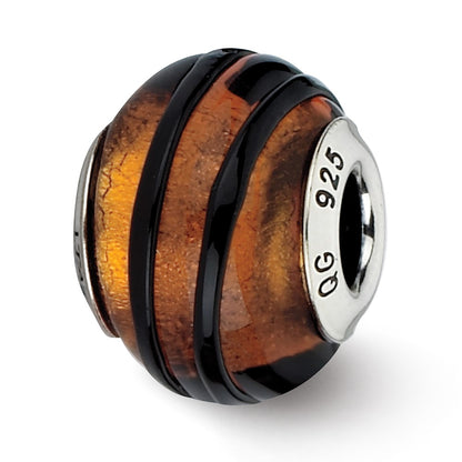 Sterling Silver Reflections Orange/Black Stripes Italian Murano Bead