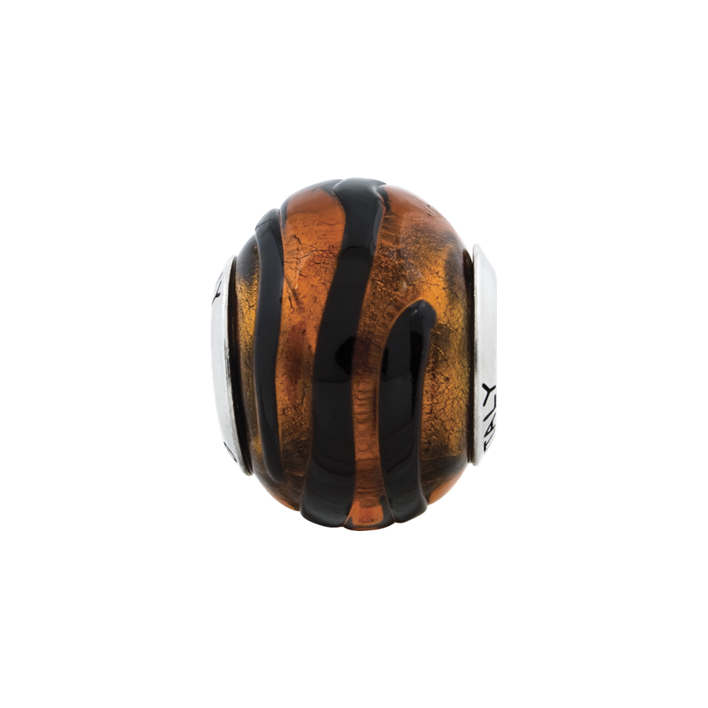 Sterling Silver Reflections Orange/Black Stripes Italian Murano Bead