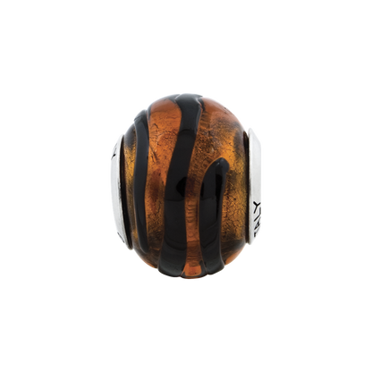 Sterling Silver Reflections Orange/Black Stripes Italian Murano Bead