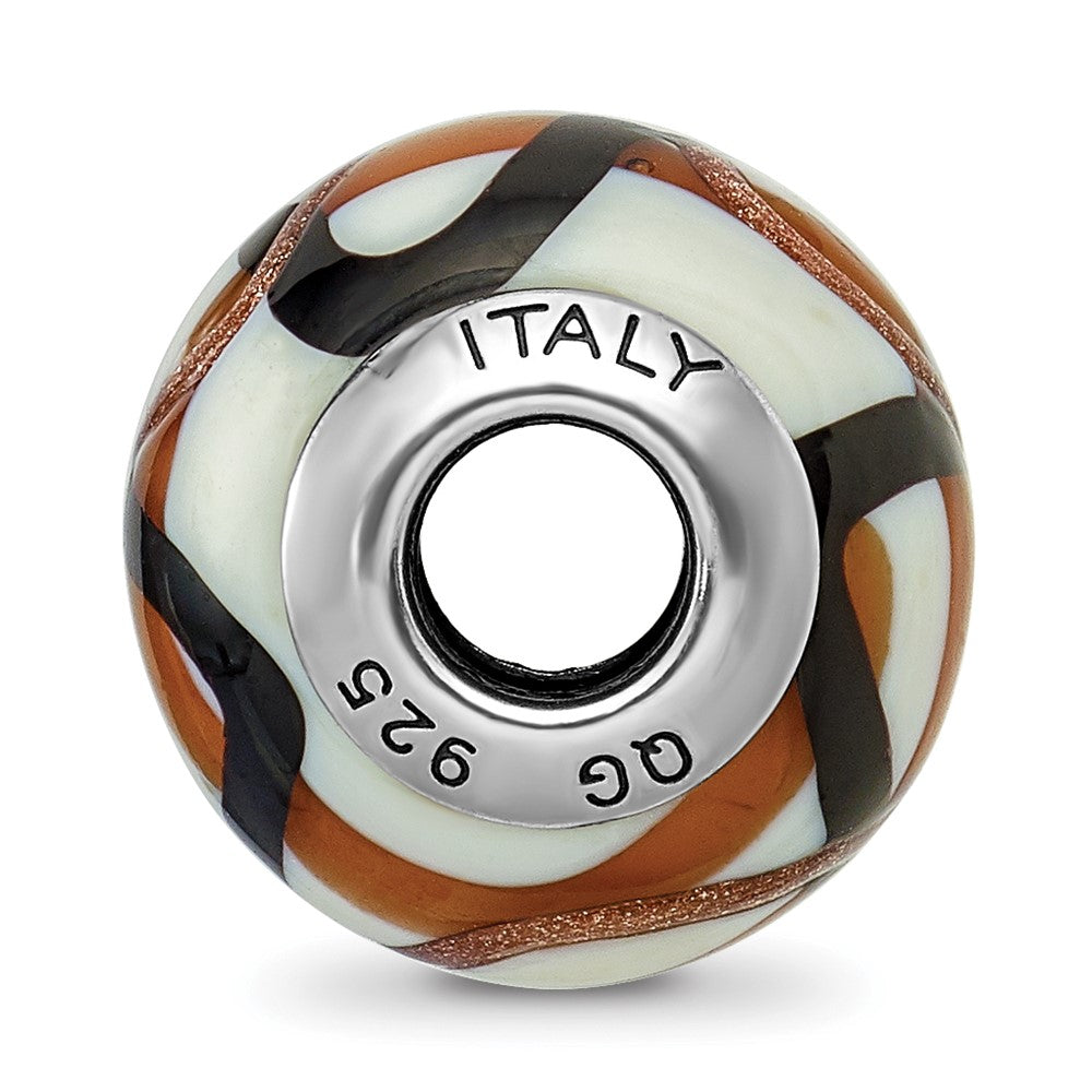 Sterling Silver Reflections White/Brown/Black Italian Murano Bead