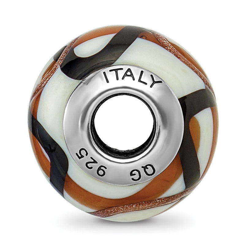 Sterling Silver Reflections White/Brown/Black Italian Murano Bead