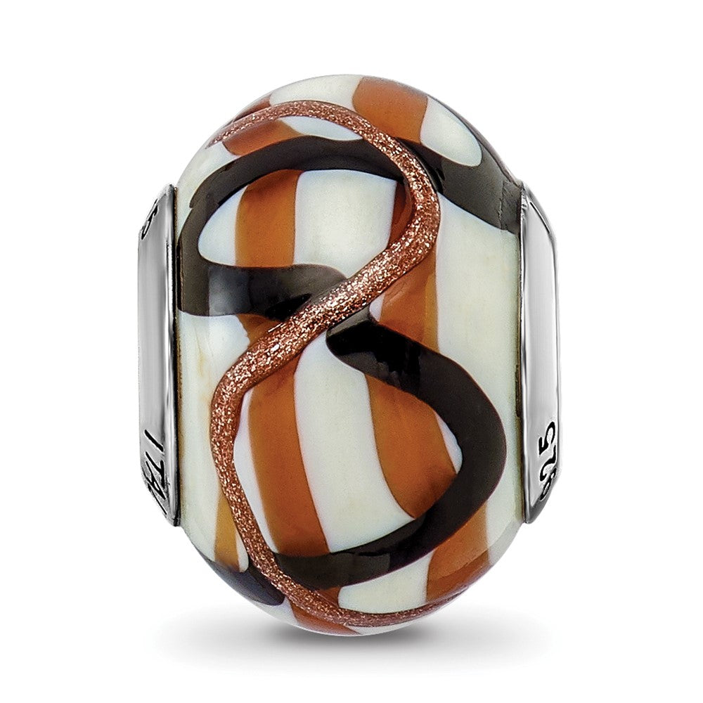 Sterling Silver Reflections White/Brown/Black Italian Murano Bead