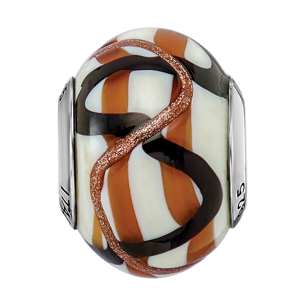 Sterling Silver Reflections White/Brown/Black Italian Murano Bead